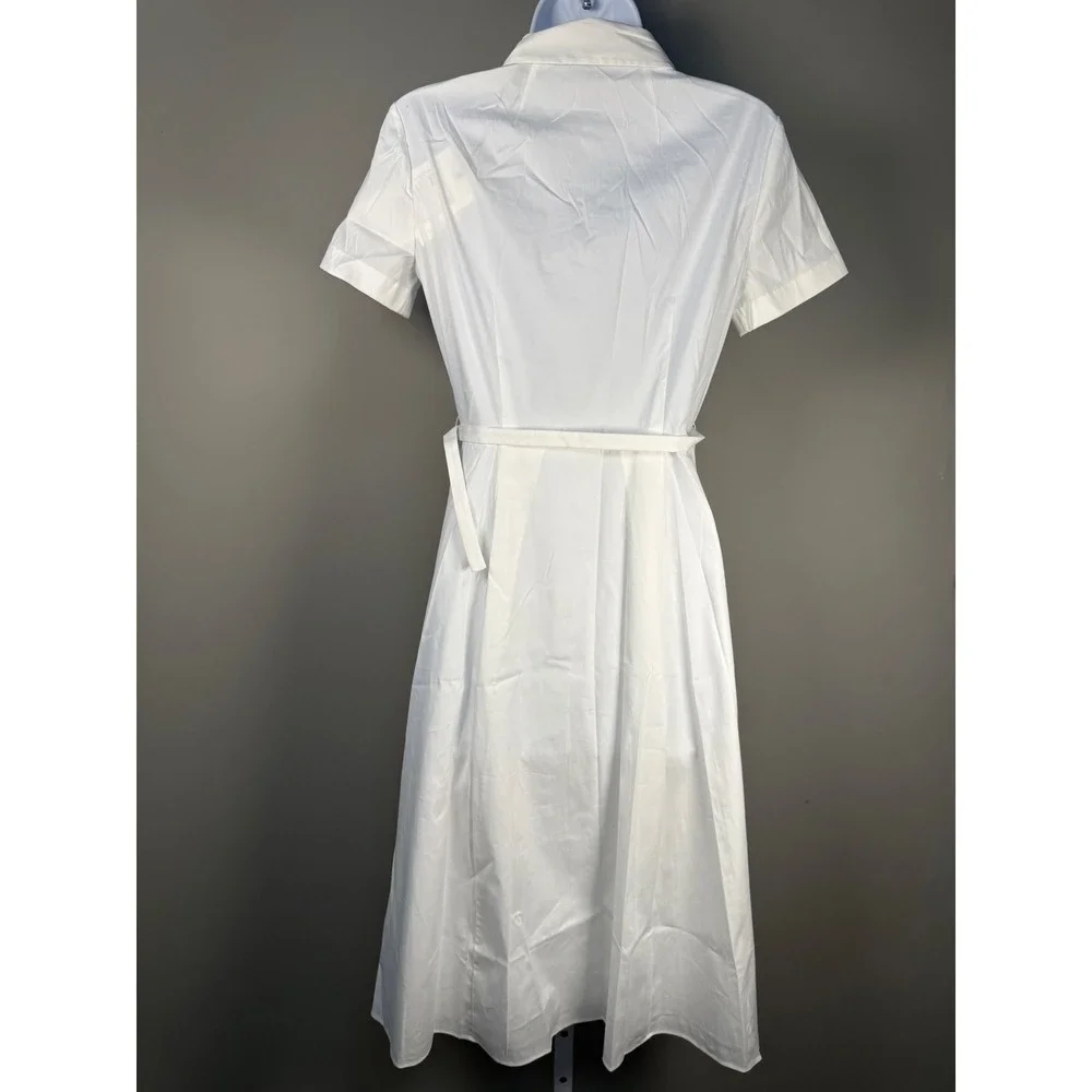 Theory White Cotton Blend Belted Poplin Shirt Dress Midi NWT Size 0 - Picture 7 of 10